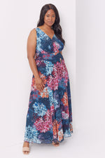 Amelia Blue Multi Print Mesh Maxi Dress