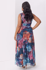 Amelia Blue Multi Print Mesh Maxi Dress