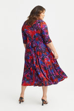 Red Blue Pink Cowl Neck '1940s' Dress