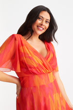 Isabelle Orange Pink Yellow Print Float Sleeve Maxi Dress