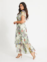 Tilly Ivory Floral Print Angel Sleeve Sweetheart Dress