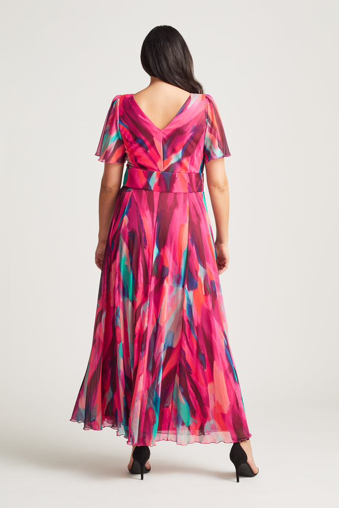 Isabelle Pink Print Float Sleeve Maxi Dress