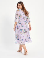 Genevieve Lilac Multi Ruched Bodice Midi Dress