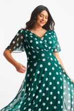 Isabelle Bottle Green Lollidot Print Float Sleeve Maxi Dress