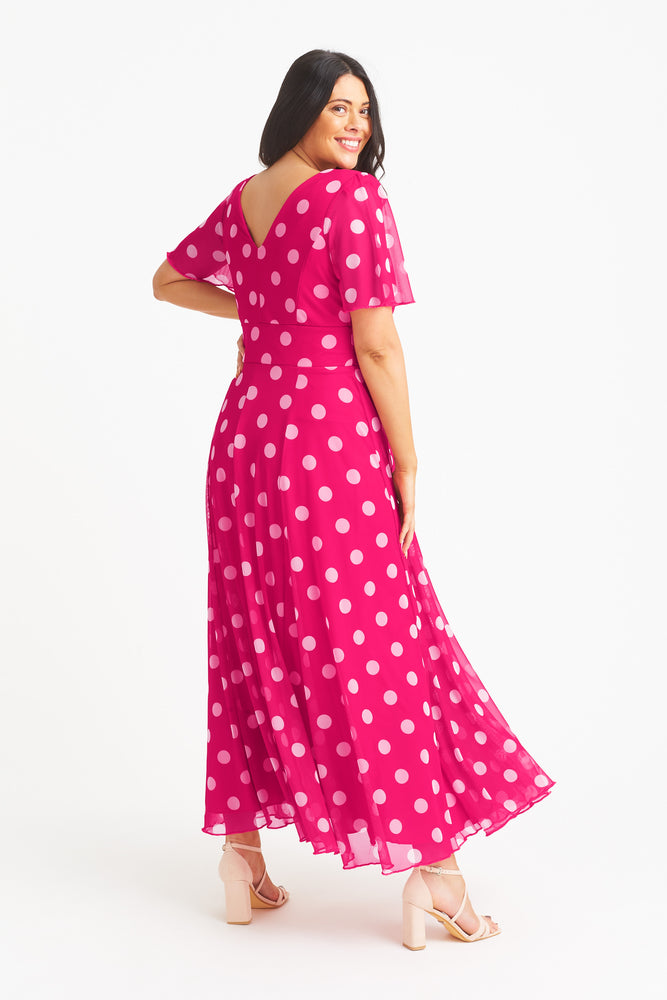 Isabelle Pink Lollidot Print Float Sleeve Maxi Dress