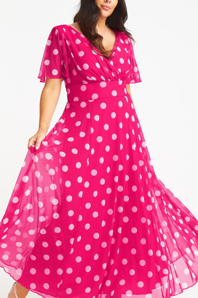 Isabelle Pink Lollidot Print Float Sleeve Maxi Dress