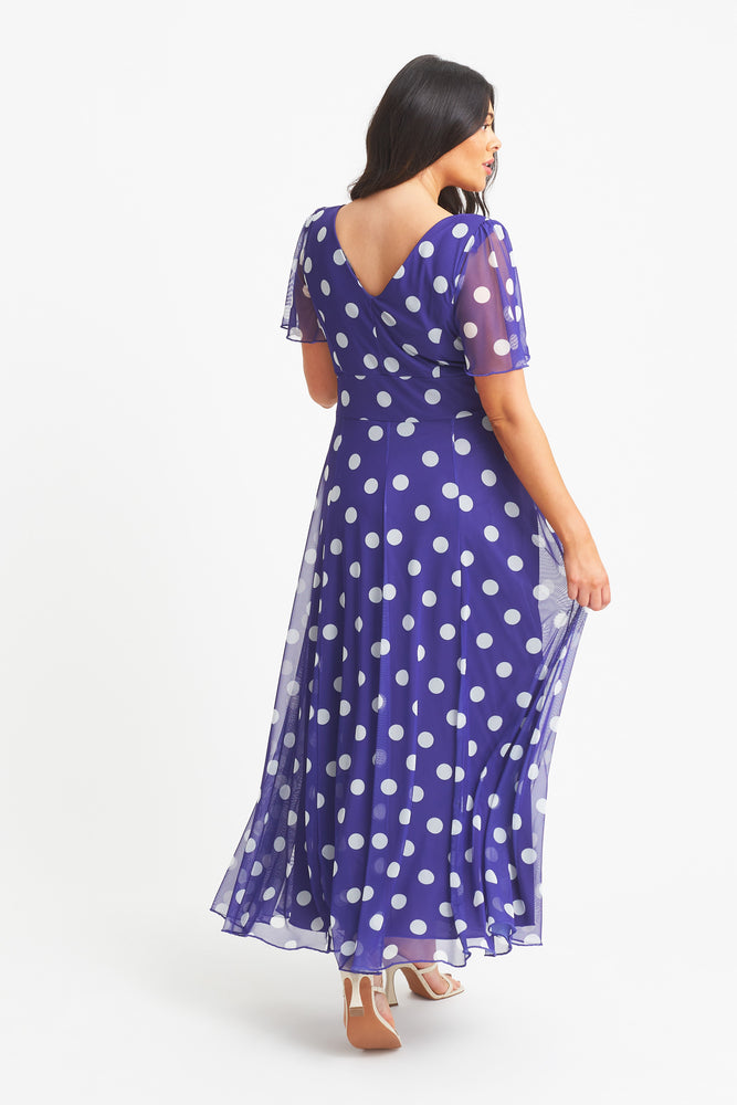Isabelle Purple Lollidot Print Float Sleeve Maxi Dress