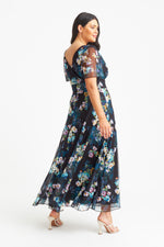 Isabelle Black Teal Multi Float Sleeve Maxi Dress