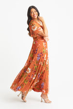 Kemi Orange Multi Print Bolero Wrap Bodice Maxi Gown