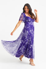 Kemi Violet Cream Print Bolero Wrap Bodice Maxi Gown