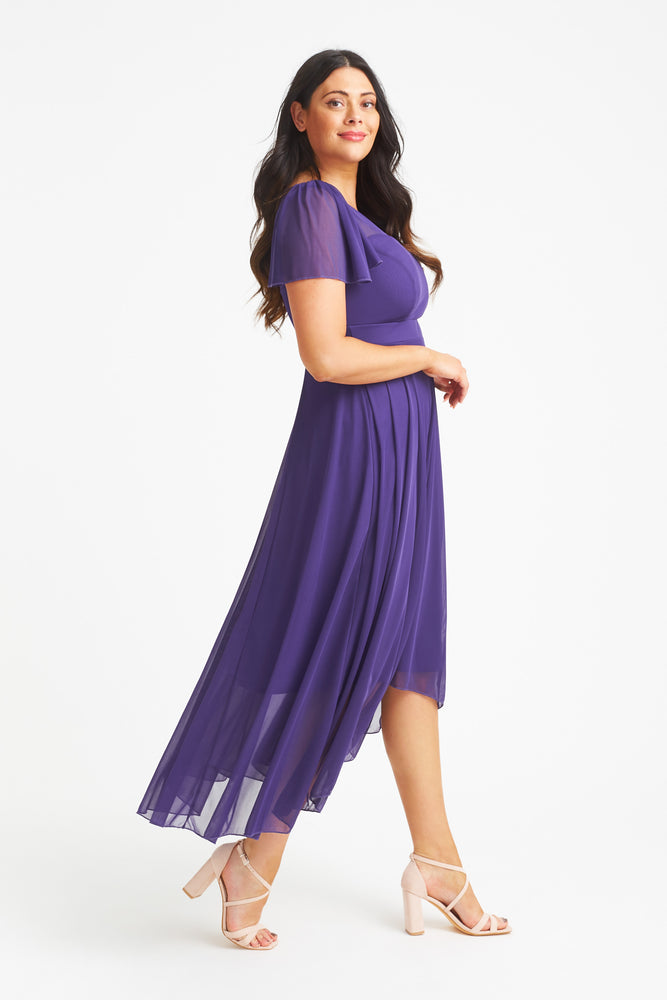 Tilly Purple Angel Sleeve Sweetheart Dress