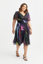 Victoria Abstract Angel Sleeve Mesh Midi Dress