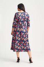 Wrap Front Blue Red '1940's' Midi Dress
