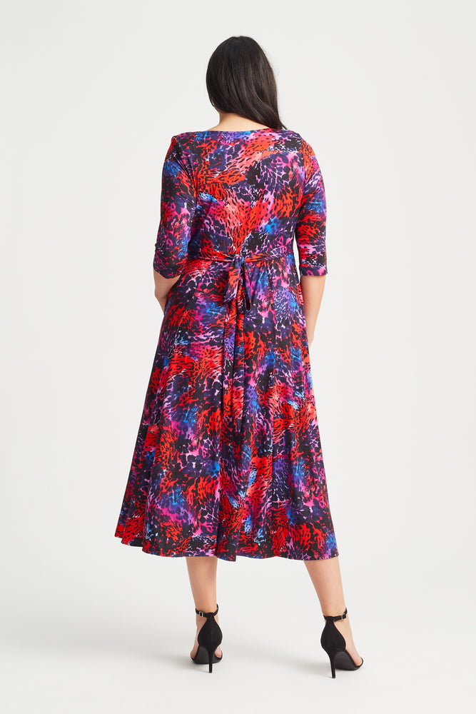 Red Blue Pink Cowl Neck '1940s' Dress
