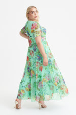 Kemi Green Multi Print Bolero Wrap Bodice Maxi Gown