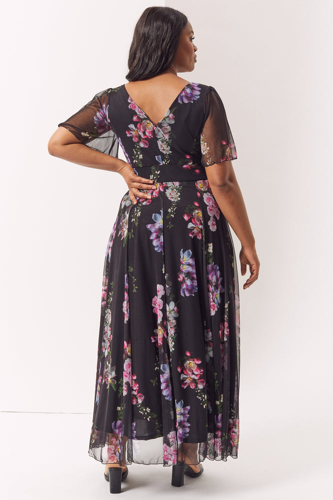 Isabelle Black Rose Float Sleeve Maxi Dress