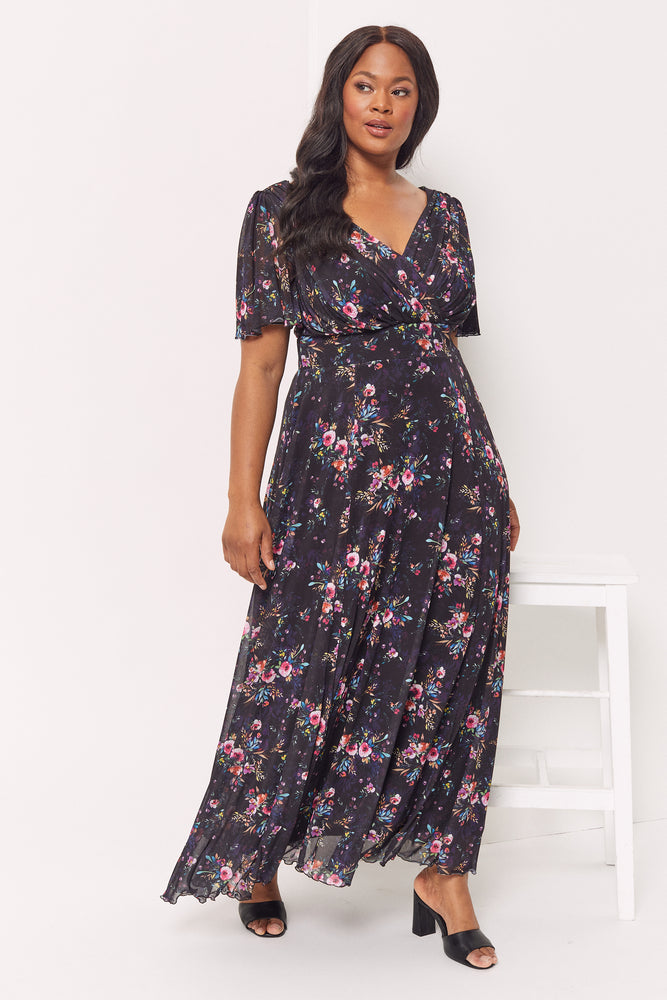 Isabelle Midnight Pink Float Sleeve Maxi Dress