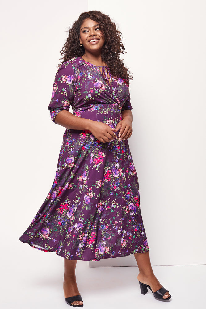Purple '1940s' Tie and Wrap Dress