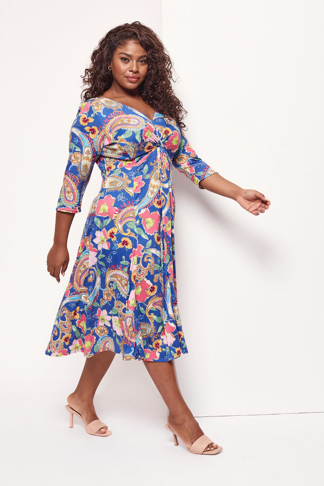 Claudia Blue Peach Touch Jersey Knot Front Dress