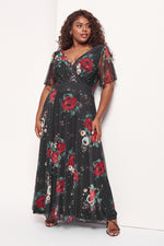 Isabelle Red Black White Float Sleeve Maxi Dress