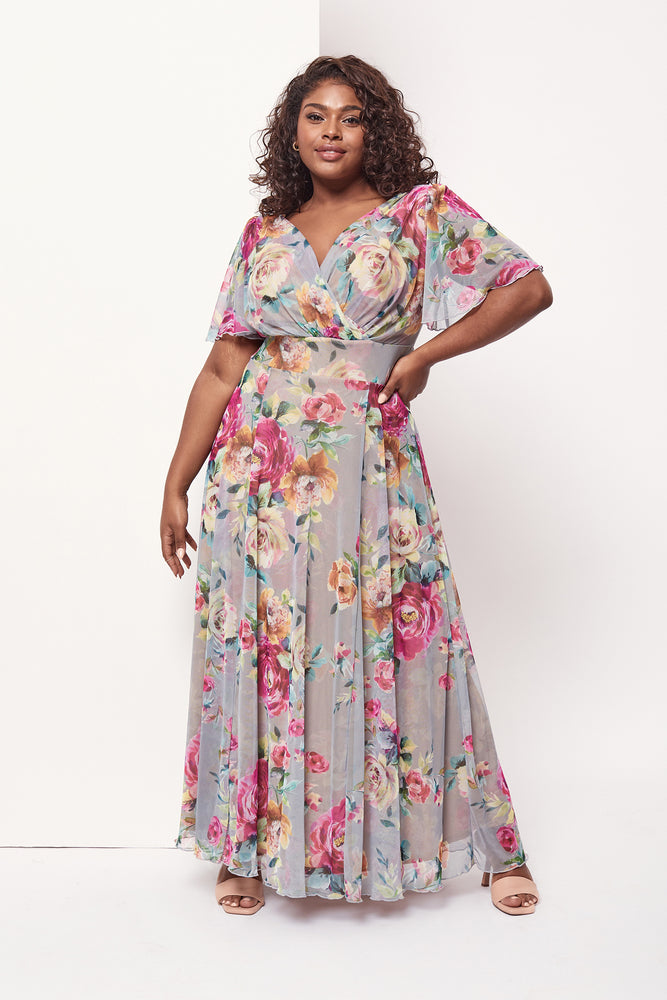 Isabelle Silver Pink Float Sleeve Maxi Dress