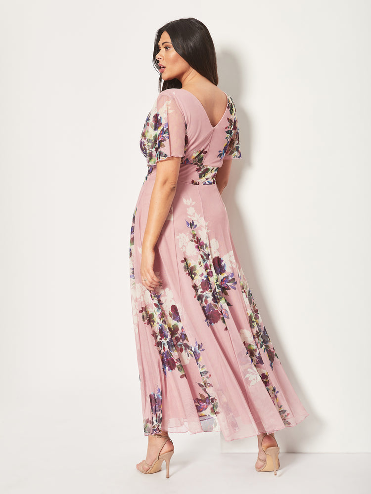 Isabelle Pink Blush Print Float Sleeve Maxi Dress
