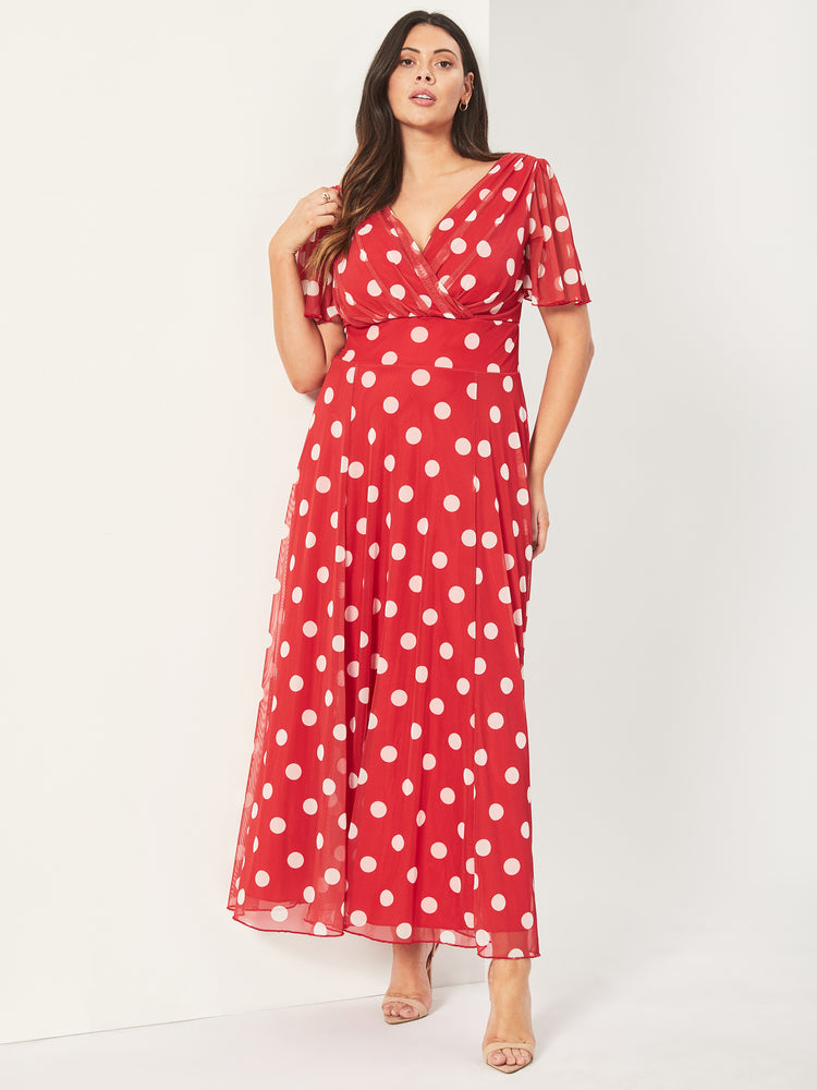 Isabelle Red Lollidot Float Sleeve Maxi Dress