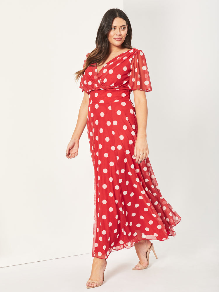 Isabelle Red Lollidot Float Sleeve Maxi Dress