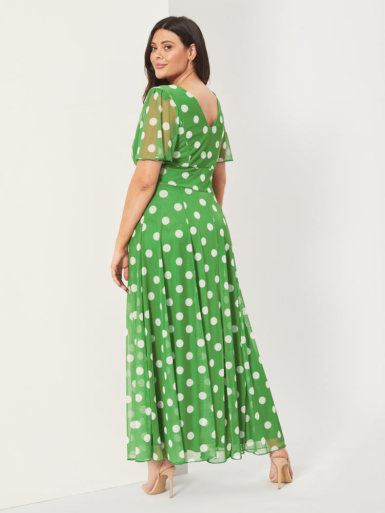Isabelle Green Lollidot Print Float Sleeve Maxi Dress