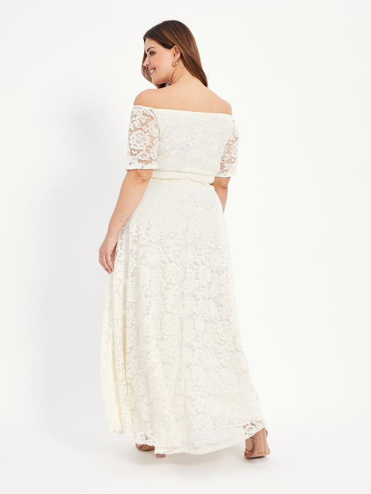 Samantha Cream Lace On or Off The Shoulder Sweetheart Maxi Dress