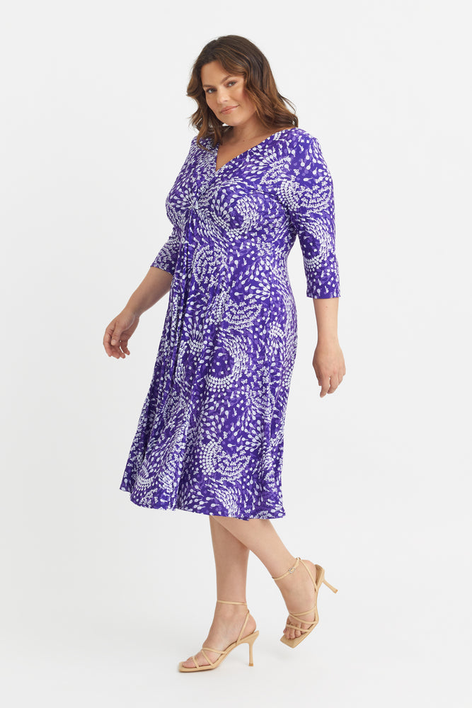 Claudia Purple Multi Peach Touch Jersey Knot Front Dress