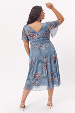 Victoria Blue Angel Sleeve Mesh Midi Dress