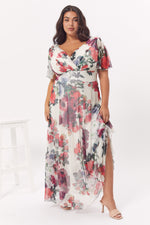 Isabelle Cream Red Float Sleeve Maxi Dress