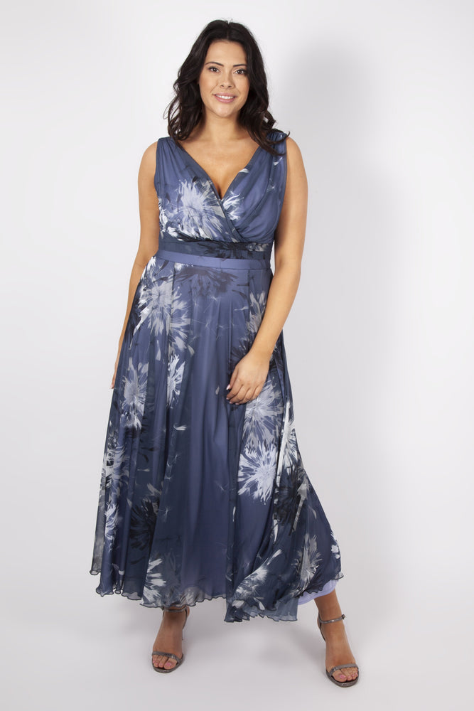 auctionjacksonville Dresses Amelia Dove Grey Chiffon Print Maxi Dress