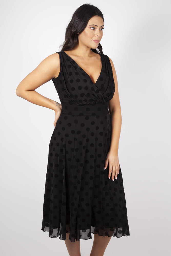 auctionjacksonville Dresses BLACK / 10 Ava Black Velvet Marilyn Spot Midi Dress