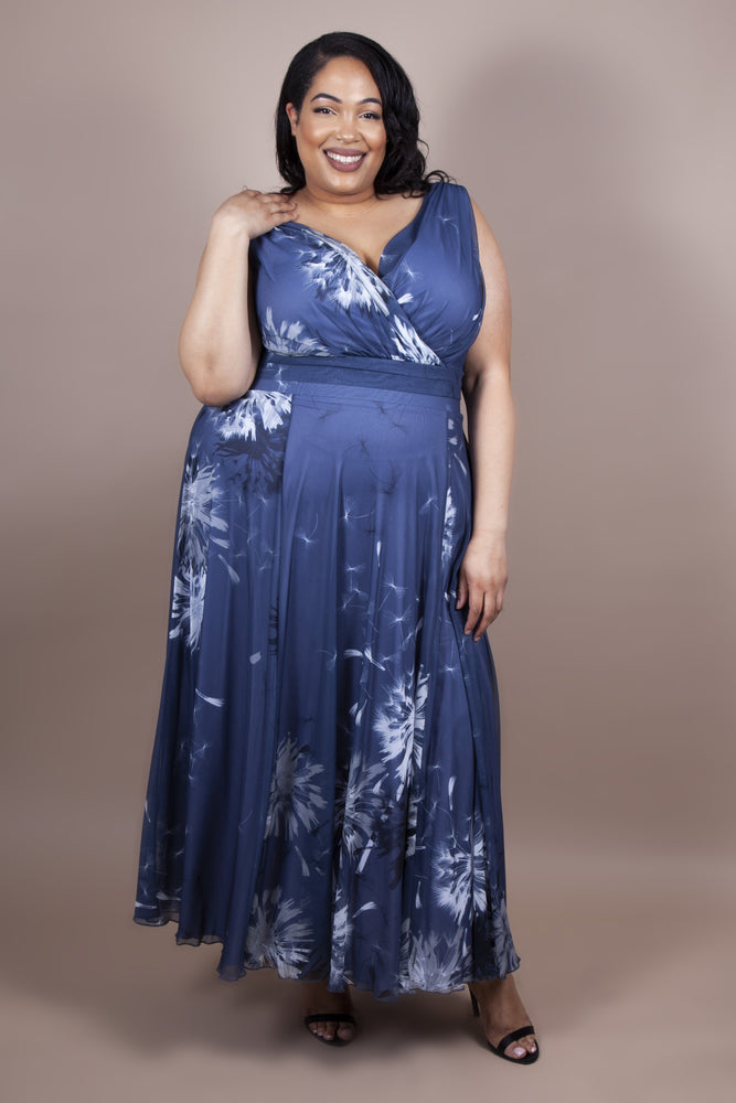auctionjacksonville Dresses DGREY / 10 Amelia Dove Grey Chiffon Print Maxi Dress