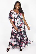 Isabelle Black Floral Float Sleeve Maxi Dress