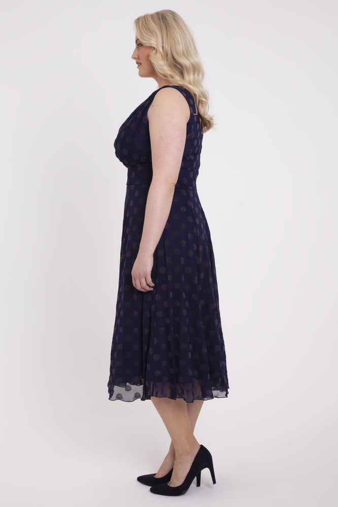 auctionjacksonville Dresses MIDNIGHT / 10 Emma Midnight Velvet Spot Midi Dress