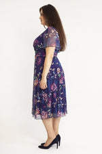 auctionjacksonville Dresses Victoria Vintage Oriental Print Purple Angel Sleeve Mesh Midi Dress